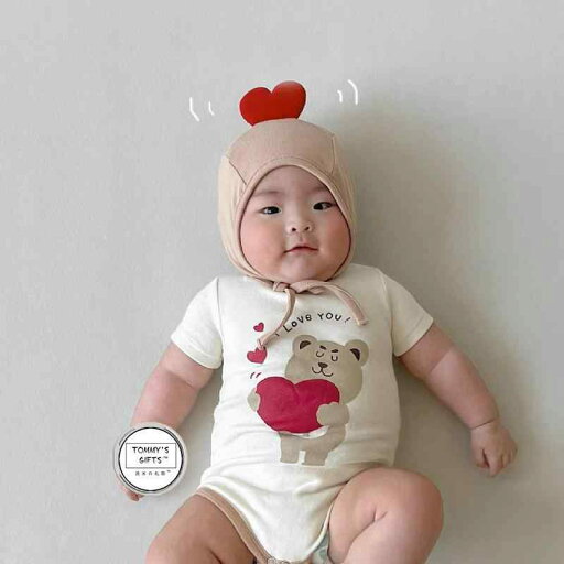 べビーウェア 綿 春秋 長袖 新生児 カジュアル シンプル おしゃれ ロンパース ハート付き 帽子セット かわいい 外出着 べビーウェア 綿 春秋 長袖 新生児 カジュアル シンプル おしゃれ ロンパース ハート付き 帽子セット かわいい 外出着