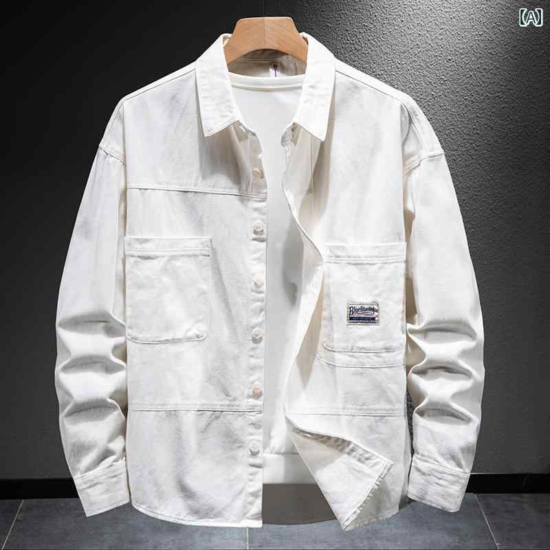 白 シャツ メンズ レディース 長袖 ポケット オーバーサイズ カジュアル ジャケット シンプル 快適 レイヤリング