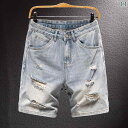 ハーフパンツ デニム 短パン 五分丈 古着感 ウォッシュ加工 ダメージ加工 破れ セットアップ ストレート 夏 メンズ シンプル カジュアル アウトドア ヴィン...