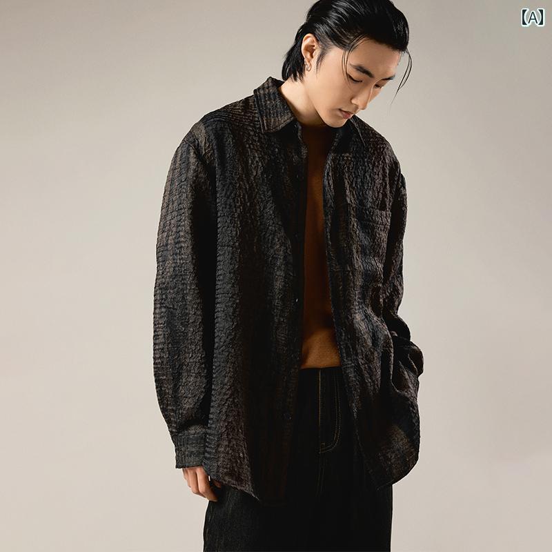 ジャケット 上着 トップス おしゃれ ファッション メンズ カジュアル レトロ ハイエンド プリーツ 韓国 ブラック オーバーサイズ モダン ユニーク エレガント