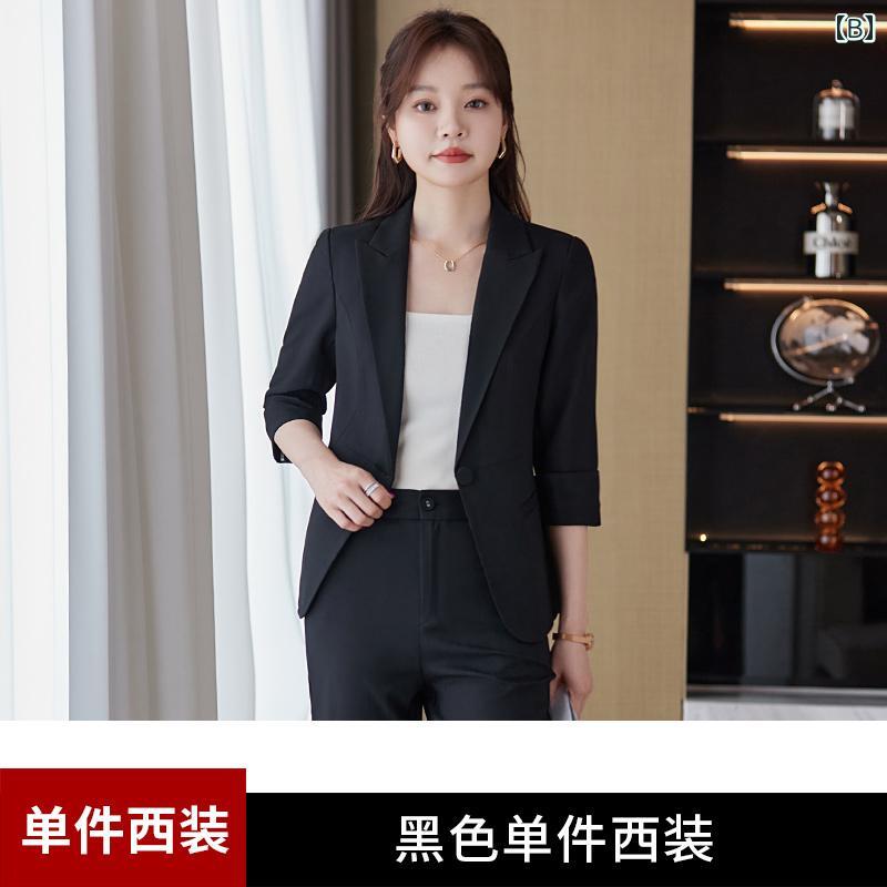 レディース スーツ ジャケット パンツ セットアップ おしゃれ スタイリッシュ 白 七分袖 春夏 大きいサイズ カジュアル オフィス フェミニン エレガント ビジネス