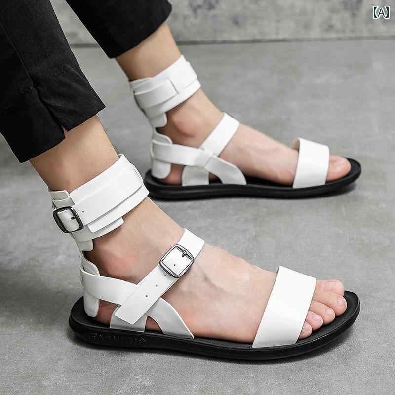 サンダル メンズ 通気性 カジュアル ビーチ シューズ 夏 ハイカット ファッション 高品質 軽量 ブラック ホワイト 黒 白