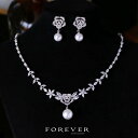 ネックレス ピアス セット フラワーデザイン 薔薇 シルバー パール ペンダント 輝き キラキラ 韓国 結婚式 パーティー エレガント フェミニン モダン