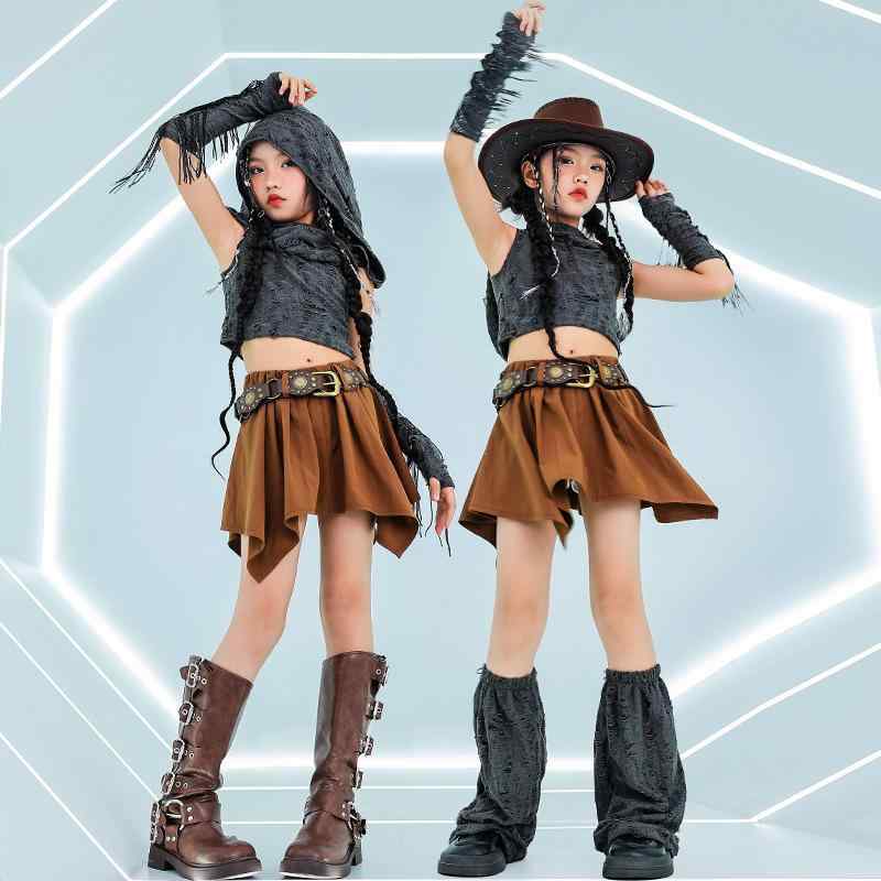 女の子 へそ出し ジャズダンス 子供服 ストリートスタイル ヒップホップ パフォーマンス衣装 ストリートダンス ダンスウェア コスチューム ユニフォーム チーム衣装 キッズ