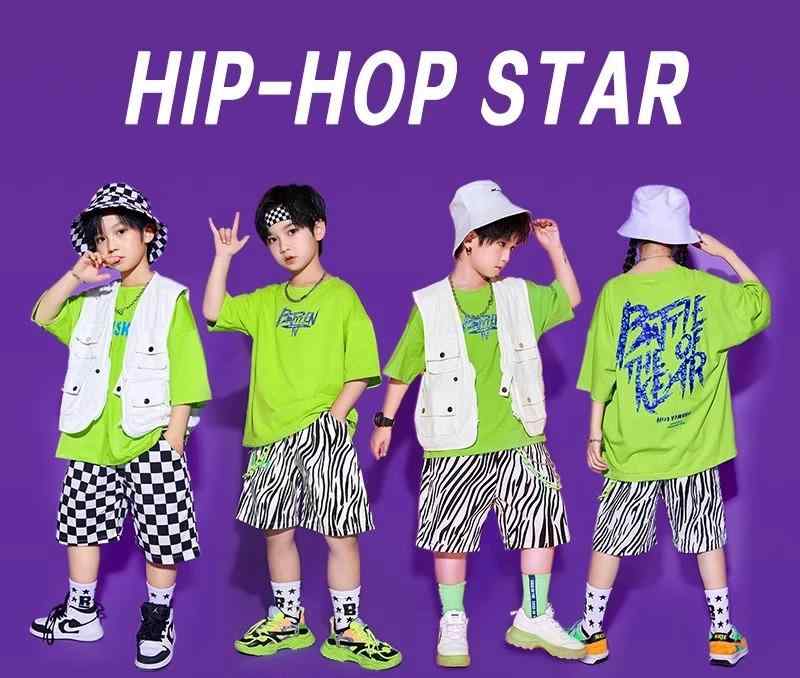 子供用 夏 ダンスウェア ストリートスタイル ヒップホップ パフォーマンス衣装 ストリートダンス ジャズダンス コスチューム ユニフォーム チーム衣装 キッズ 子供服