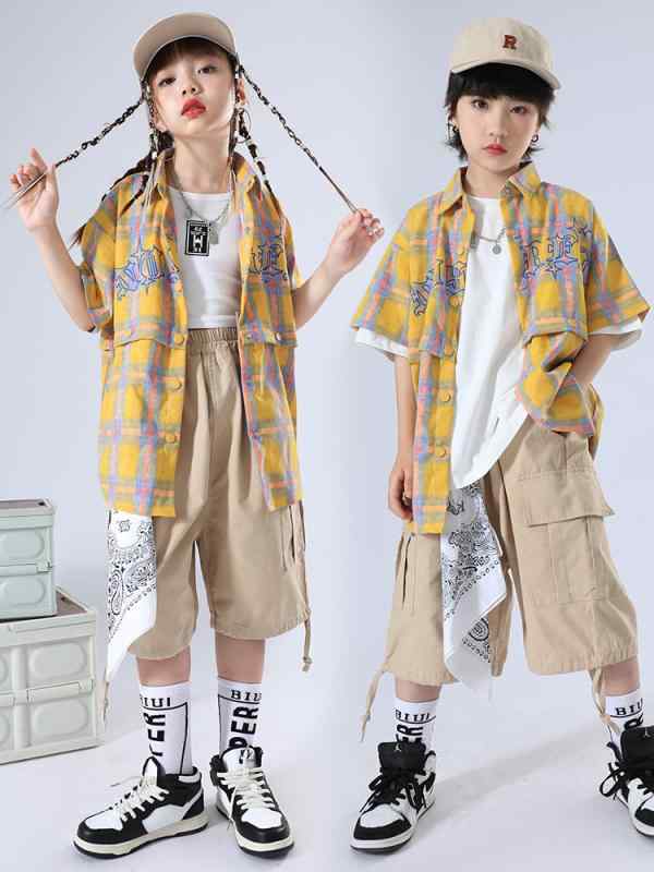 子供服 ヒップホップ チェック柄シャツ パフォーマンス衣装 ストリートダンス ジャズダンス ダンス衣装 コスチューム ユニフォーム チーム衣装 男の子 女の子 キッズ