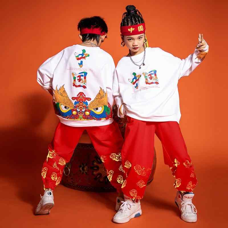 キッズ 子供服 上下 セットアップ 男女 ペア リンクコーデ お揃い ストリート 衣装 中国 中華 チャイナ ストリート ダンス 男の子 女の子 小学校 スポーツ チア 黒 赤 クール 異文化交流