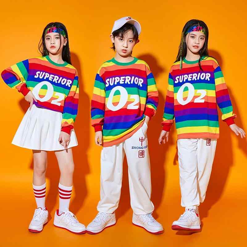 キッズ 子供服 上下 セットアップ レインボー Tシャツ 派手 虹色 ビタミンカラー 原色 チア ペア リンクコーデ ダンス 衣装 小中学生 運動会 団体 合唱 ストリート ヒップホップ 明るい
