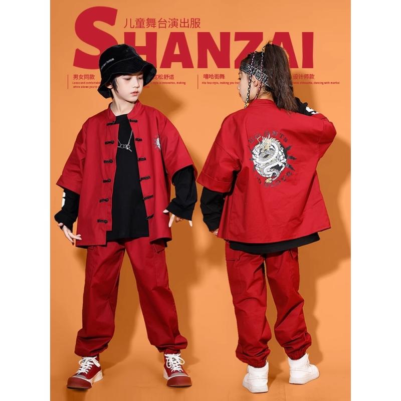 キッズ 衣装 ヒップホップ パフォーマンス チャイナ風 カジュアル ステージ 動きやすい ユニーク モダンスタイル スポーティー ストリート