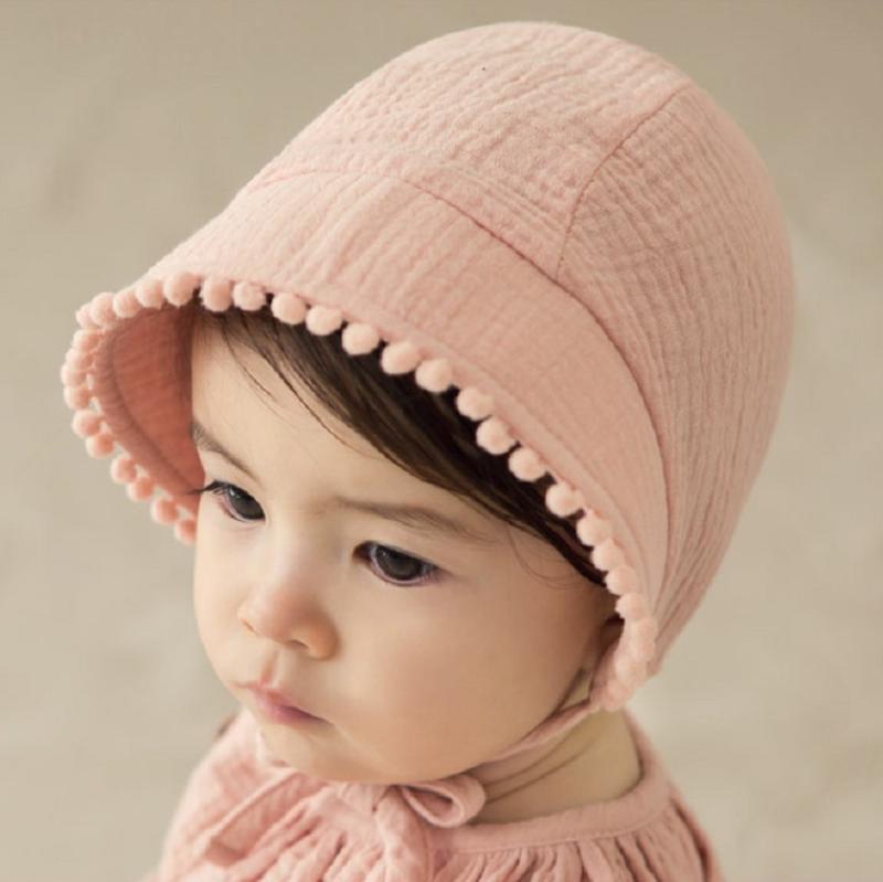 帽子 赤ちゃん用 ピンク ハット 生後2ヶ月～18ヶ月向け 韓国 ベビー 綿 ポンポン ミニボール 胎児 春秋..