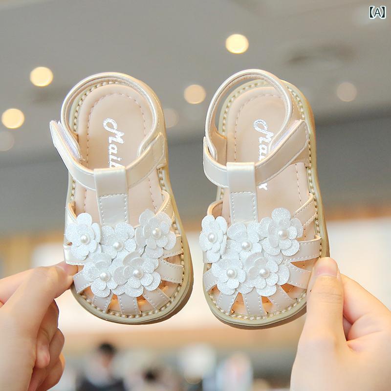 サンダル 子供 靴 赤ちゃん 女の子 幼児 子供 夏 ガールズ プリンセス 軽量 シューズ 柔らかい底 滑り..
