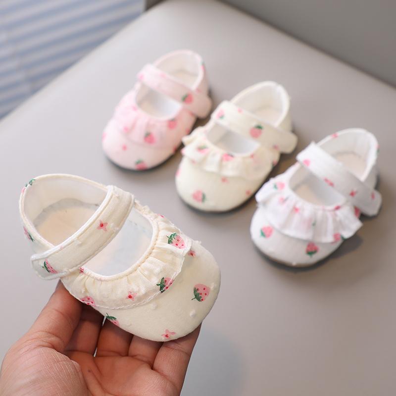 ベビー シューズ 春秋 女の子 ソフト ソール 幼児 0歳 1歳 転倒防止 シンプル 歩き始め イチゴ柄 軽量 快適