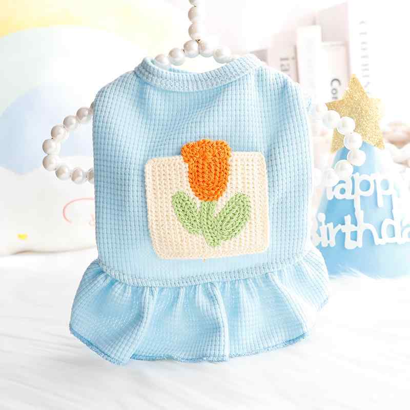 犬服 ドッグ キャット ウェア 春夏 薄手 猫服 プリンセス スカート ワッフル フラワーポケット 小型 犬..