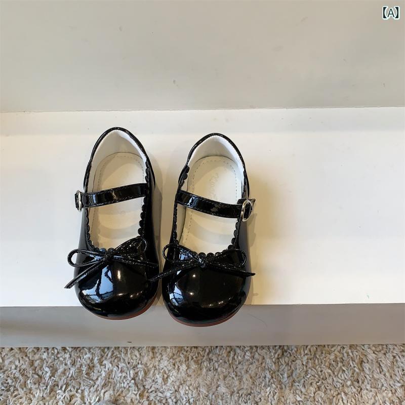 キャンディーカラー パテントレザー リボン 子供 靴 小さい 女の子 ガールズ パステル 革靴 浅い口 キ..