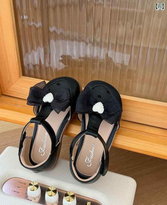 サンダル 夏 子供 ハーフ 女の子 リボン ソフトソール プリンセス 柔らかい足元 シューズ かわいいデザ..