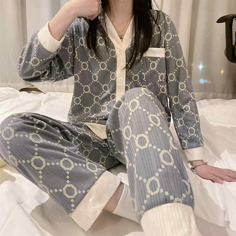 レディース パジャマ ナイトウェア 春秋 長袖 綿 カジュアル 快適 セット かわいい 薄手 ツーピース ホーム 服