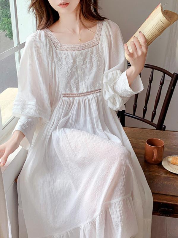 ナイトガウン フェアリー風 パジャマ ナイトウェア 快適 プリンセス風 レース レトロ ホームウエア 春秋 夏