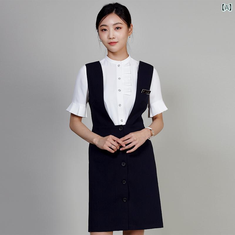 受付 フロント 制服 夏服 女性用 エステ 作業着 レディース 清涼感 Aラインスカート 美容室 ユニフォーム ネイリスト 半袖 技術者 フロント