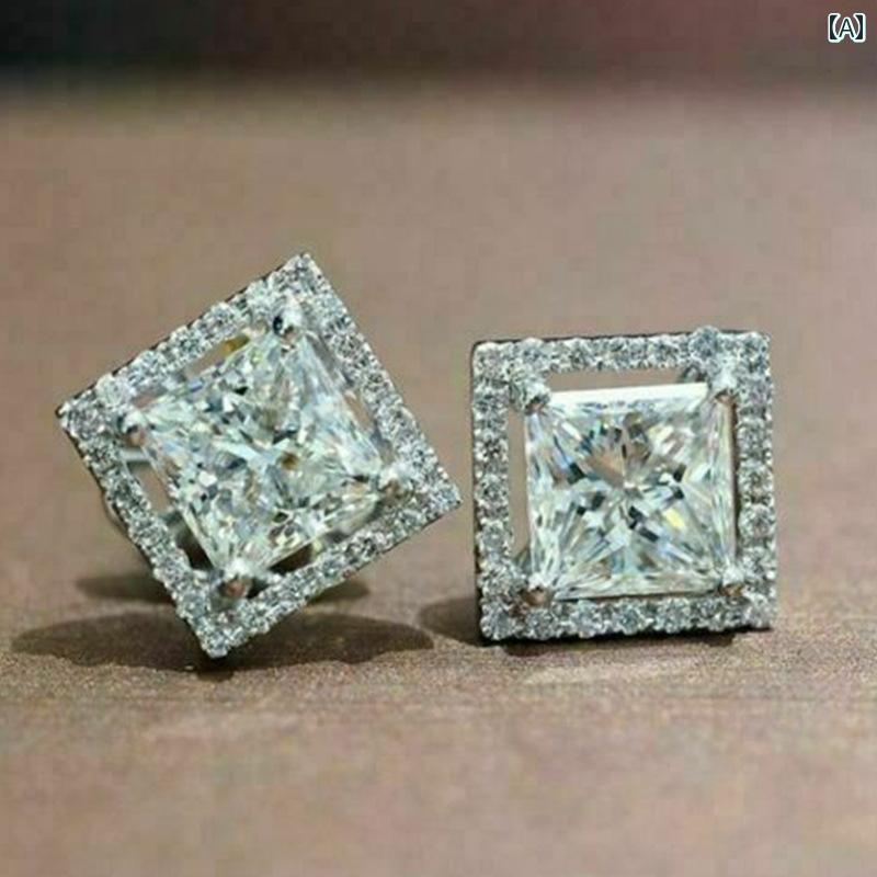 ピアス おしゃれ レディース ファッション アクセサリー オールシーズン スクエア ピアス 耳飾り 韓国 ジルコン ハイエンド(4)