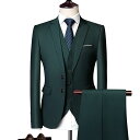 メンズ ダーク グリーン 2つボタン スーツ 男性 スタジオ 新郎 ウェディング 3点セット アイロン不要 5XL 特大サイズ 紳士服