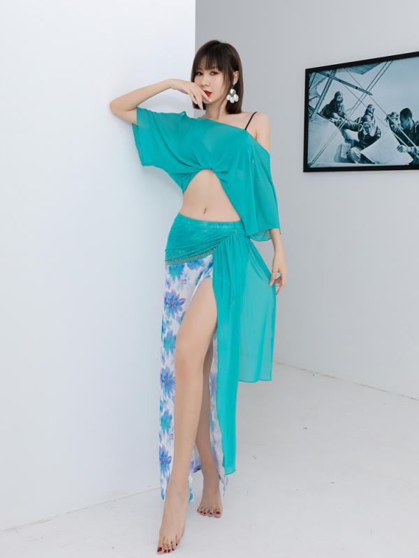 ベリーダンス 練習服 春夏 プリント パフォーマンス ガーゼ 魅惑的 バット スリーブ グループ 服 ダンス セット