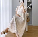 マタニティ サマードレス 夏 薄手 ファッション スカート 夏 大きいサイズ ツーピース セット ラウンドネック ミモレ丈