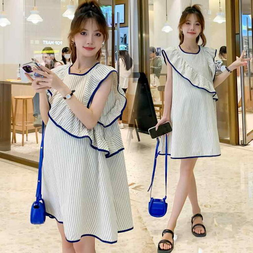 マタニティ サマー ドレス ファッション 薄手 ノースリーブ ストライプ aライン スカート 夏 韓国 フリルシャツ スカート 妊婦 ワンピース ゆったり マタニティ サマー ドレス ファッション 薄手 ノースリーブ ストライプ aライン スカート 夏 韓国 フリルシャツ スカート 妊婦 ワンピース ゆったり