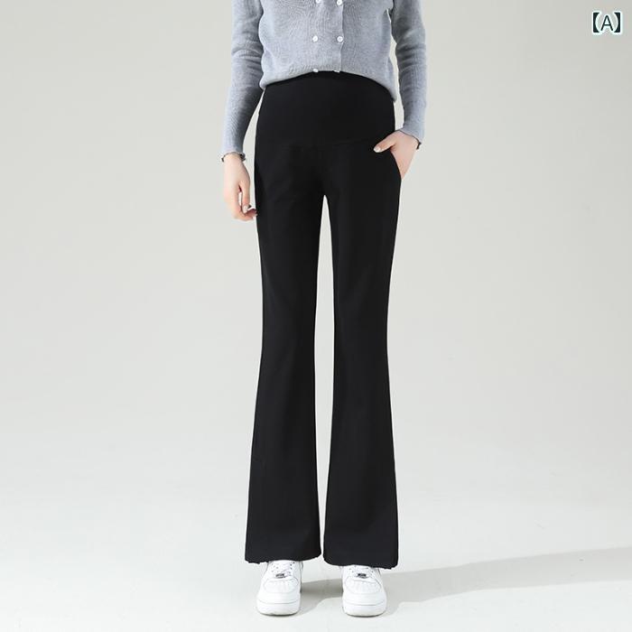 マタニティパンツ 春秋 ボトム マイクロフレアパンツ 妊娠初期 カジュアル スリットパンツ 妊婦 腹部サポート ロング