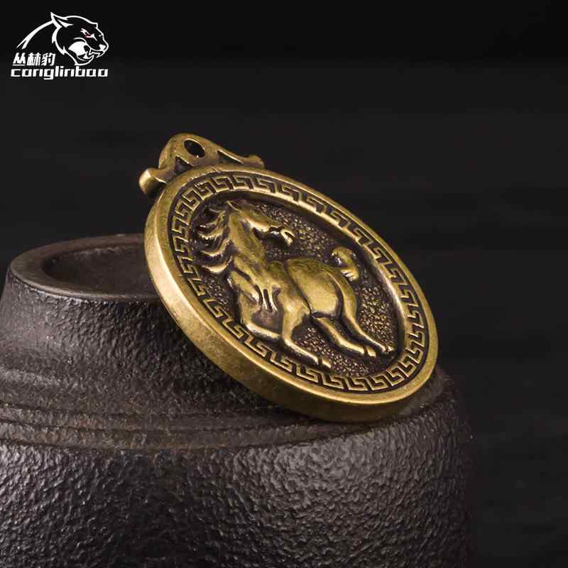 中国風 アクセサリー 置き物 レトロ 古風 真鍮 十二支 サイン 祝福 ラウンド カード キーホルダー アクセサリー ハング タグ