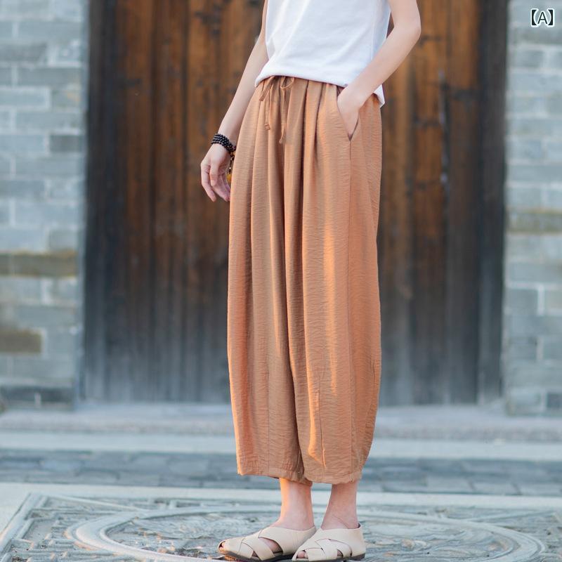 カジュアル パンツ 薄手 パンツ ランタン レディース ゆったり 春 スプライス キュロット 九分丈 バナ..