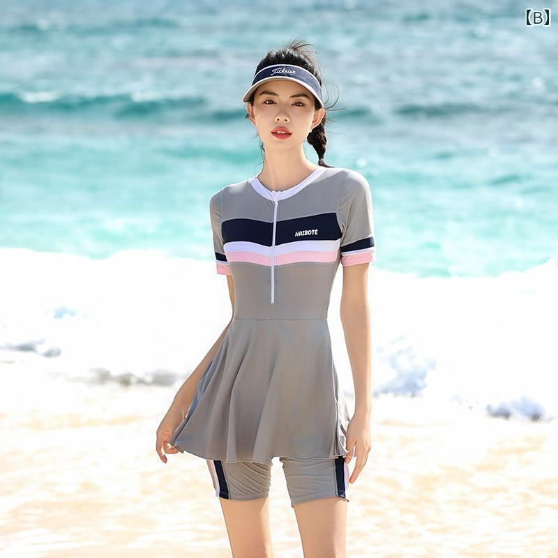 水着 レディース ワンピーススカートスタイル トレーニング お腹カバー スリム効果 五分丈パンツ 学生 温泉 旅行 プール リゾート ビーチ レジャー