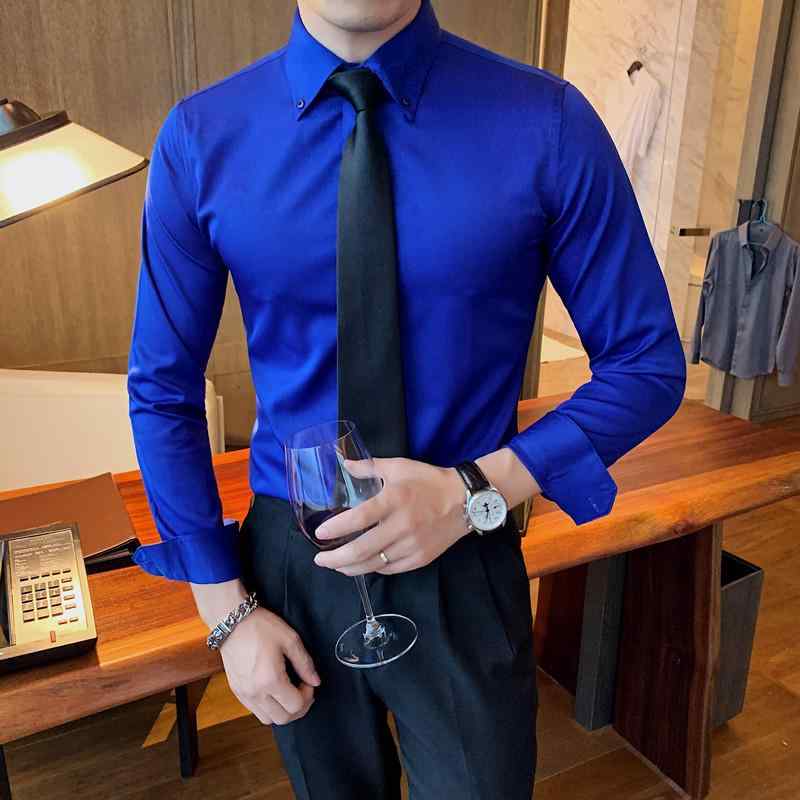 メンズ シャツ 長袖 韓国 スリム ビジネス フォーマル カジュアルノー アイロン ベース スーツ シャツ ..