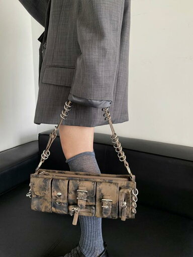 PU レトロ アメリカン クール 女の子 脇の下バッグ ハイエンド マルチ ポケット オートバイ バッグ ショルダーバッグ PU レトロ アメリカン クール 女の子 脇の下バッグ ハイエンド マルチ ポケット オートバイ バッグ ショルダーバッグ