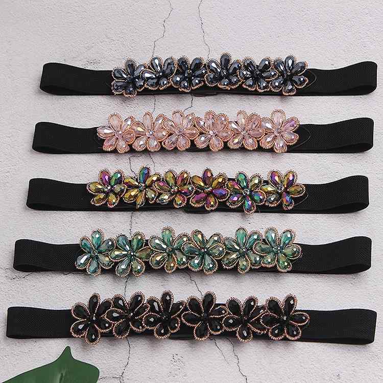 ベルト ライン ストーン フラワー ウエスト バンド ガーリー レディース ファッション アクセサリー オ..