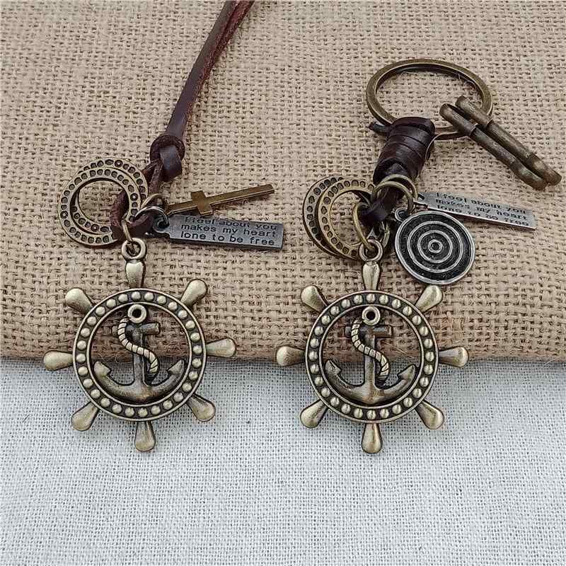 ネックレス 韓国 レトロ アンカー ファッション シンプル ロング ペンダント 牛革 ロープ セーター チ..