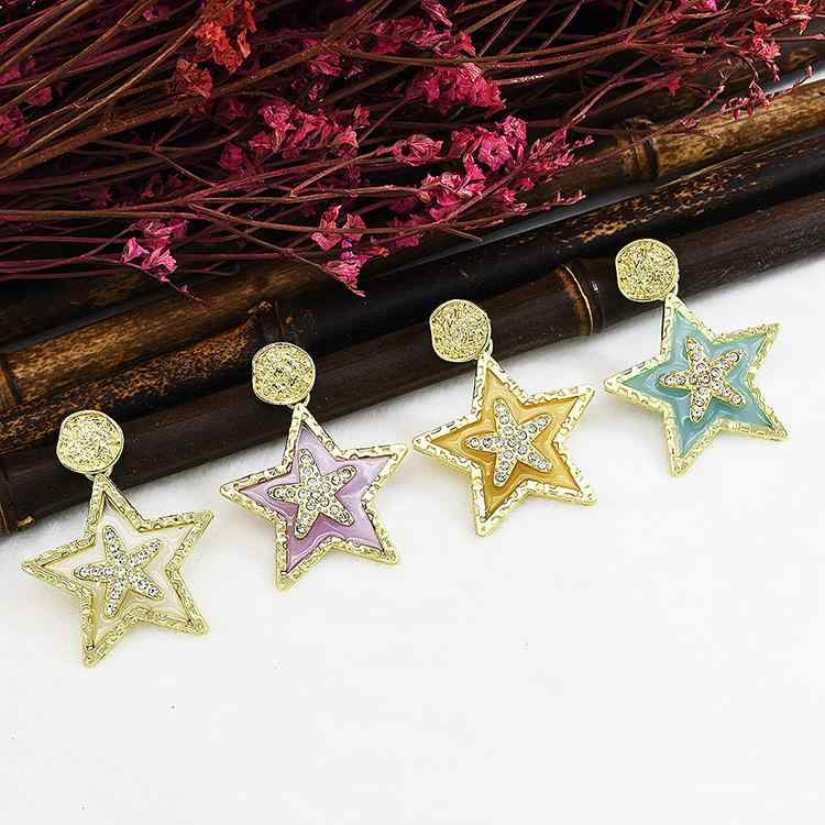 ピアス 民族風 韓国 ファッション 五芒星 イヤリング ラインストーン ヒトデ ポイント ペンダント ファッション レディース アクセサリー