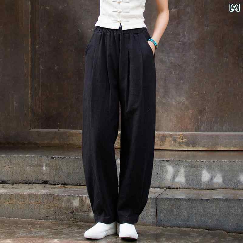 カジュアル パンツ オールシーズン 綿 リネン バナナ パンツ スリム キュロット レディース 砂洗浄 ワ..