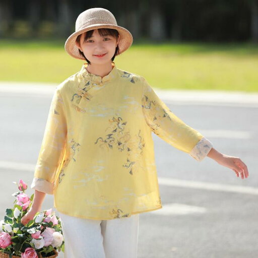 トップス エスニック ナチュラルスタイル リラックスフィット レディース 婦人服 禅 修道 瞑想服 シャツ 長袖 チャイナ風 中華風 プリントシャツ レトロ風 ゆったり トップス エスニック ナチュラルスタイル リラックスフィット レディース 婦人服 禅 修道 瞑想服 シャツ 長袖 チャイナ風 中華風 プリントシャツ レトロ風 ゆったり