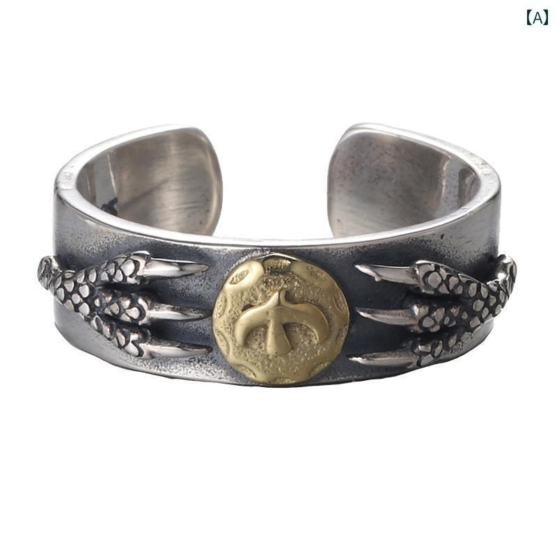 指輪 ドラゴン 925 シルバー メンズ レディース アクセサリー オールシーズン ヒップ ホップ ドラゴン 爪 オープン リング