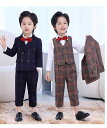 スーツ キッズ 子供用 おしゃれ ファッション 男の子 春秋 赤ちゃん用品 ジャケット 英国風 パフォーマンス チェック柄 ボーイズ セット ベスト パンツ