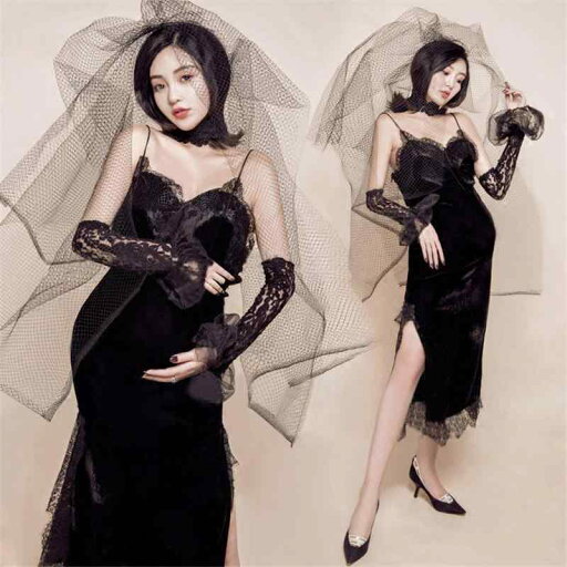 マタニティ フォト 衣装 おしゃれ 記念 妊婦 写真 撮影 美しい さわやか 魅惑的 黒 ベルベット フリーサイズ ブラック セット ワンピース マタニティ フォト 衣装 おしゃれ 記念 妊婦 写真 撮影 美しい さわやか 魅惑的 黒 ベルベット フリーサイズ ブラック セット ワンピース