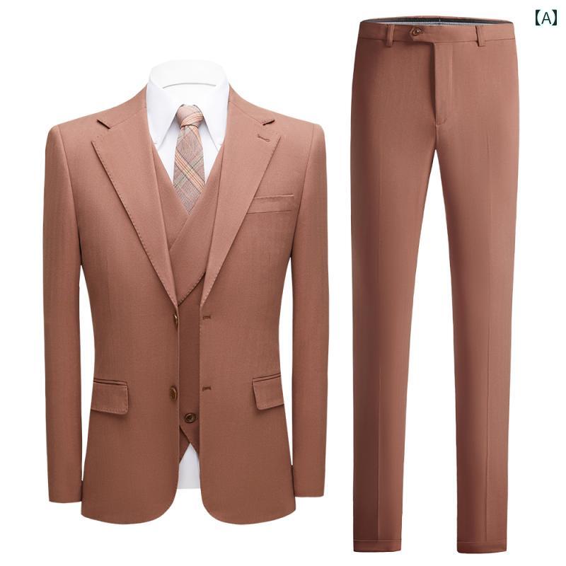 メンズ 男性 紳士 ファッション フラットカラー シングルブレスト ライトブラウン ビジネス カジュアル オールシーズン パーティー スリム フィット 3ピース...