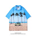 メンズ レディース ハワイアン 総柄シャツ 夏 海辺 ビーチ ココナッツ シャツ アメリカ レジャー 旅行 休暇 半袖 シャツ カップル スタイル おしゃれ バカンス
