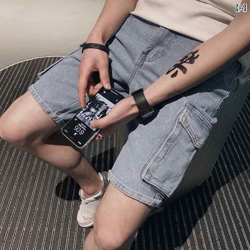 メンズ パンツ 大きめサイズ カジュアル レジャー 日常生活 アウトドア ボトムス パンツ ズボン シンプル デニム ジーンズ(4)