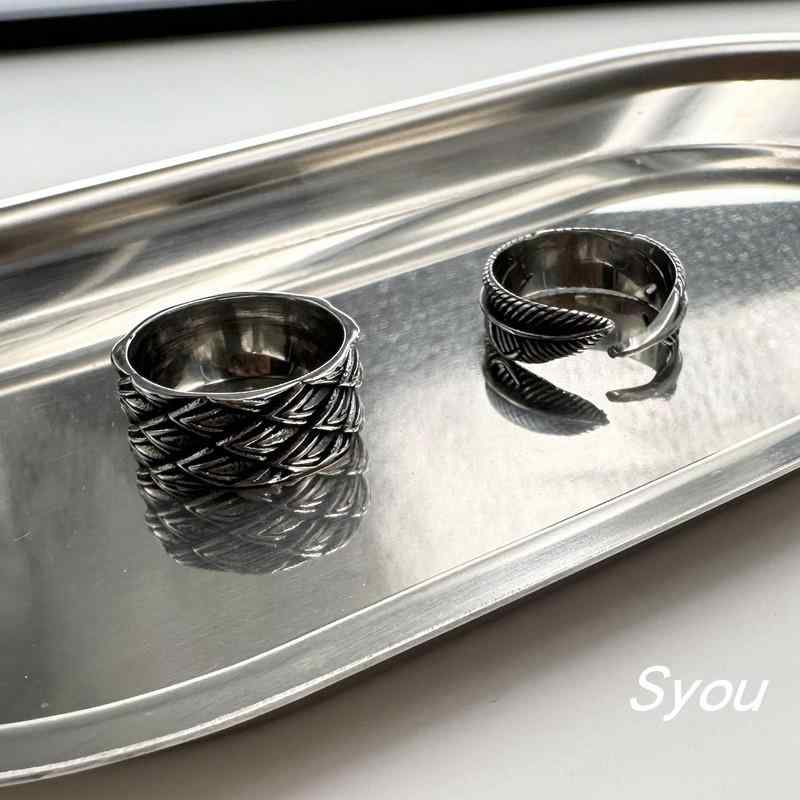 指輪 オープン シンプル フェザーリング ステンレス ジュエリー パンク レトロ ユニセックス メンズ レディース アクセサリー