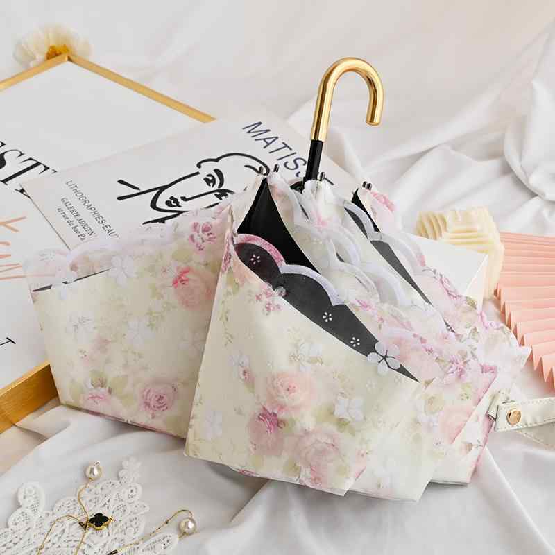 レディース 軽量 フェミニンレース 三つ折り 傘 ビニール 日焼け防止 UPF50+ 日傘 紫外線対策 女性 二..