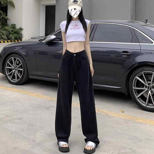 デニム パンツ レディース ロングパンツ ワイドレッグパンツ 黒 ブラック しわ防止 春 オールシーズン通用 ハイウエスト デニム生地 女性用 デニム パンツ レディース ロングパンツ ワイドレッグパンツ 黒 ブラック しわ防止 春 オールシーズン通用 ハイウエスト デニム生地 女性用
