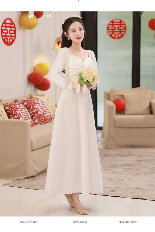 ドレス レディース 白い イブニングドレス レディース 通常時 着用 若々しい ハイエンド レディ ドレス レディース 婚約 エレガント ハイウエスト ミモレ丈 スクエアネック