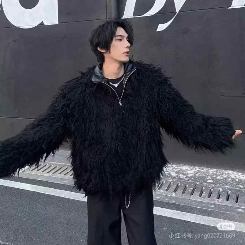 コート メンズ フェイク フォックス ファー ラムスキン 厚手 コート 冬用 カジュアル おしゃれ 韓国系 シンプル スタンドカラー