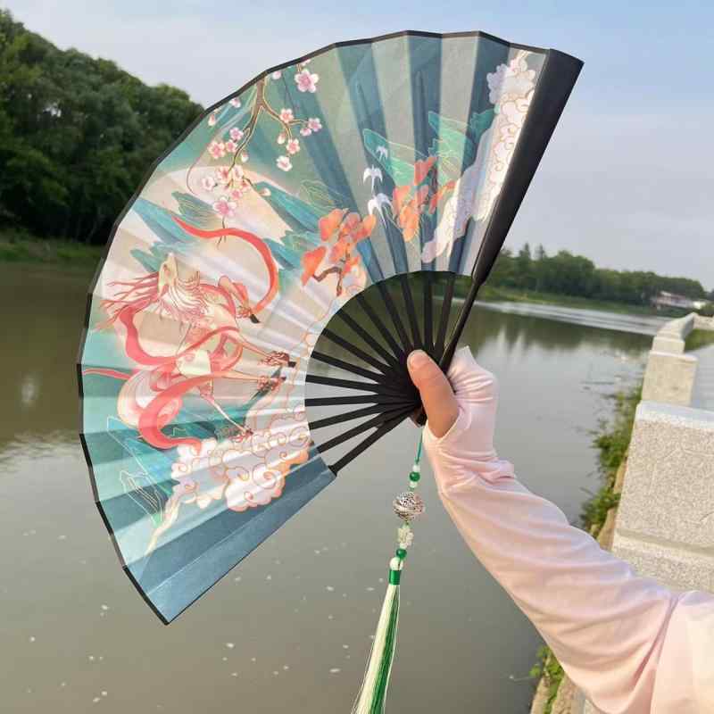 扇子 ファン レトロスタイル メンズ レディース ダンス 華やか タッセル チャイナ風 漢服 シルク 竹 デイリー ファン